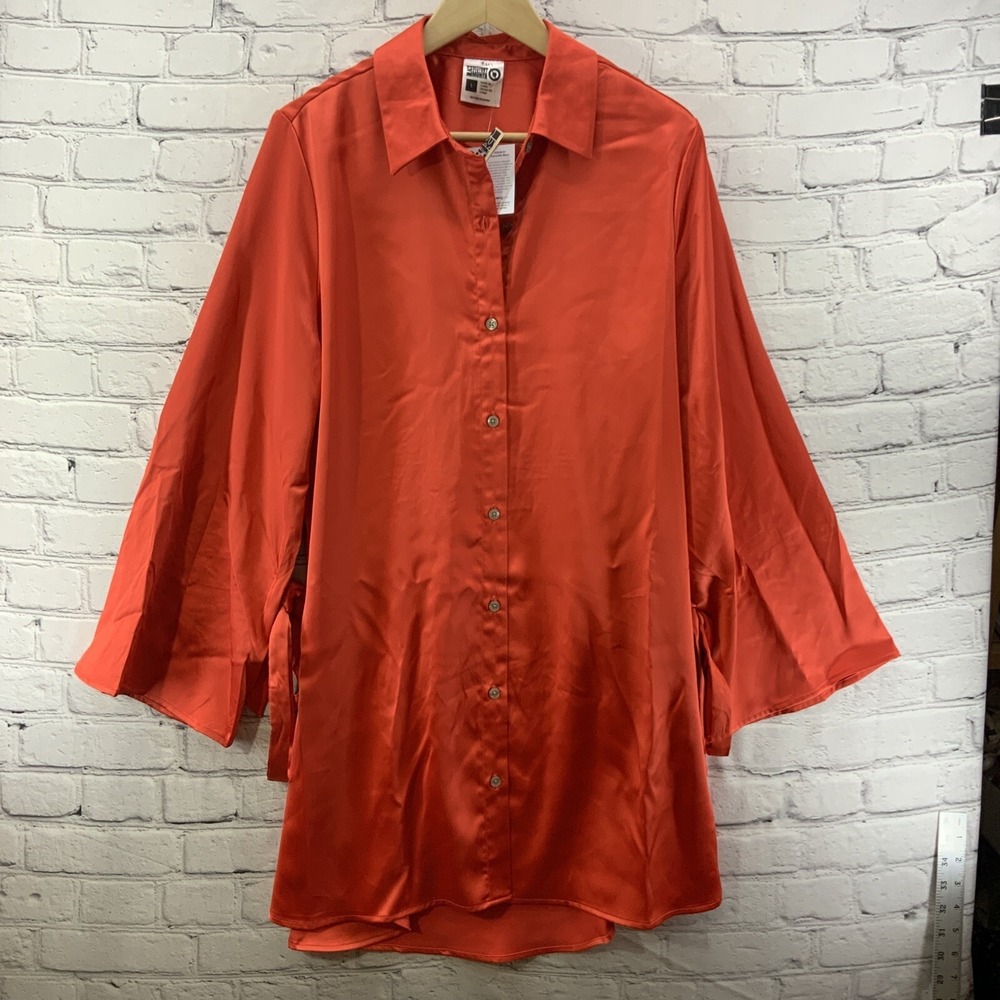 Black History Month Blouse Womens Sz L Tunic Orange Button Down NWT